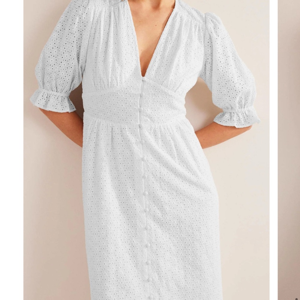 Boden White Eyelet Midi Dress
